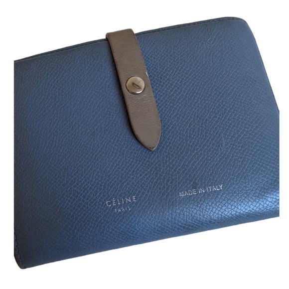 CELINE Strap Medium Multifunction Bi-fold Wallet Purse Leather Blue and Gray - Picture 5 of 8